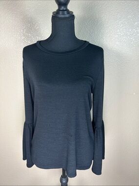 Calvin Klein Black Ruffle Cuff Long Sleeve Top Medium